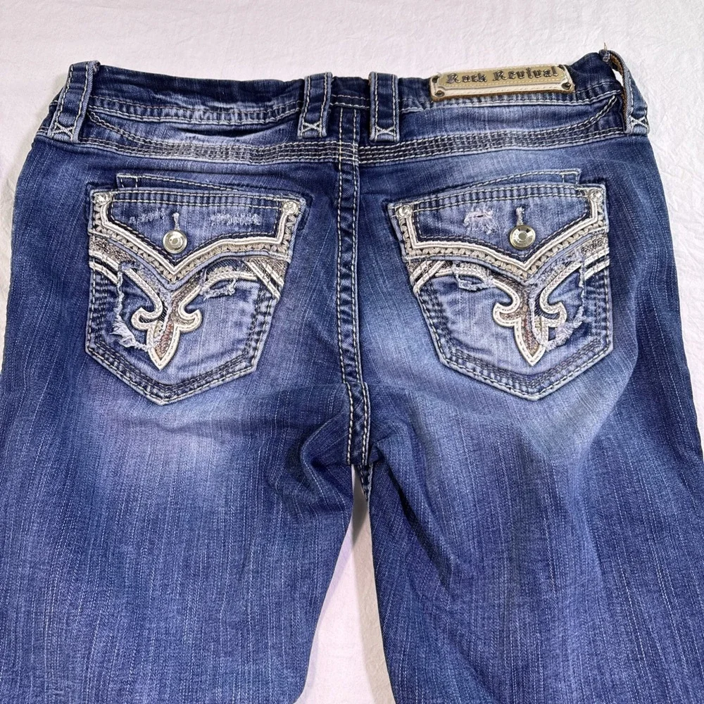 Rock Revival Jeans Women 29  Denim  MERTIE Easy Straight rhinestones embelished